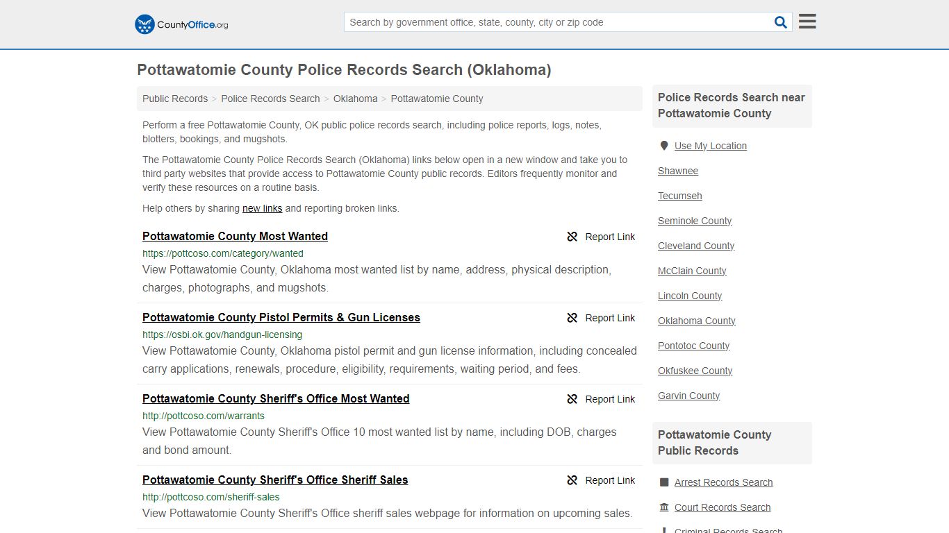 Pottawatomie County Police Records Search (Oklahoma) - County Office