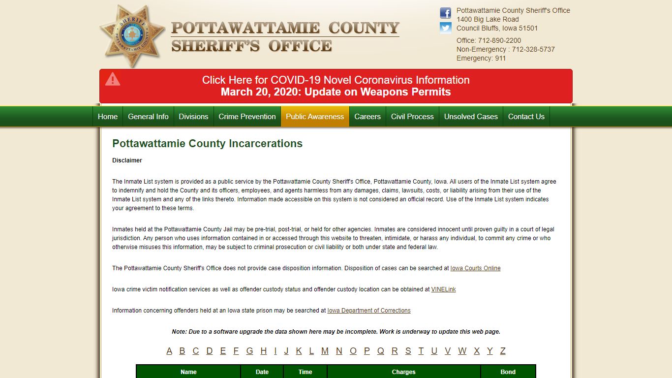 Incarcerations - Pottawattamie County Sheriff's Office